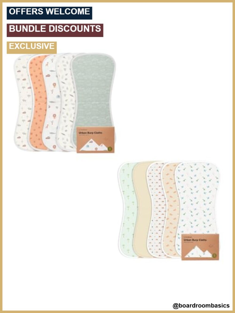 5-Pack Super Absorbent Cotton Burp Cloths Soft Plush Newborn Spit Up Rags 21x10